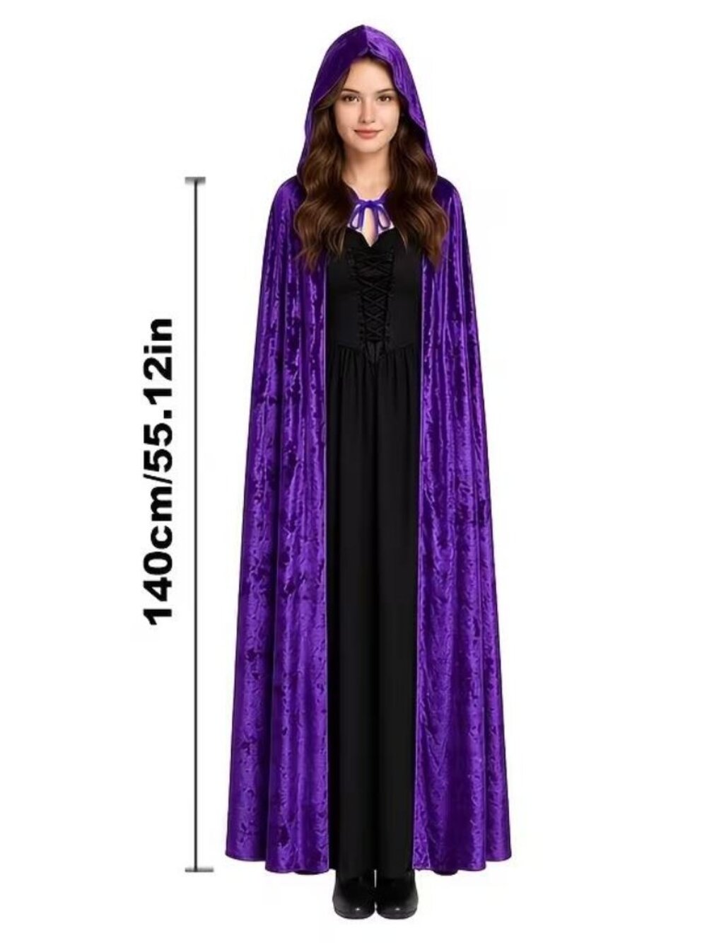 HOODED MAXI LENGTH CAPE in Purple Velvet - Picture 2 of 2